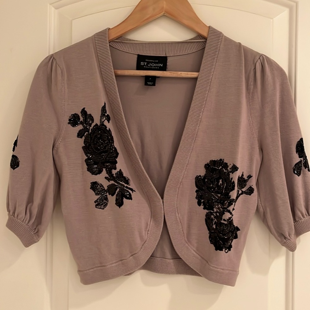 St. John black sequin crop sweater P